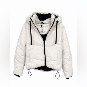 Marc New York Performance White Hooded Puffer Jacket Black Trim NWT Size M
